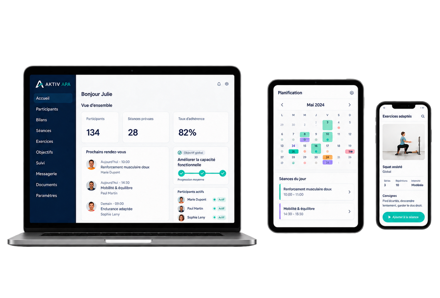 Interface AKTIV LIFE sur ordinateur, tablette et mobile