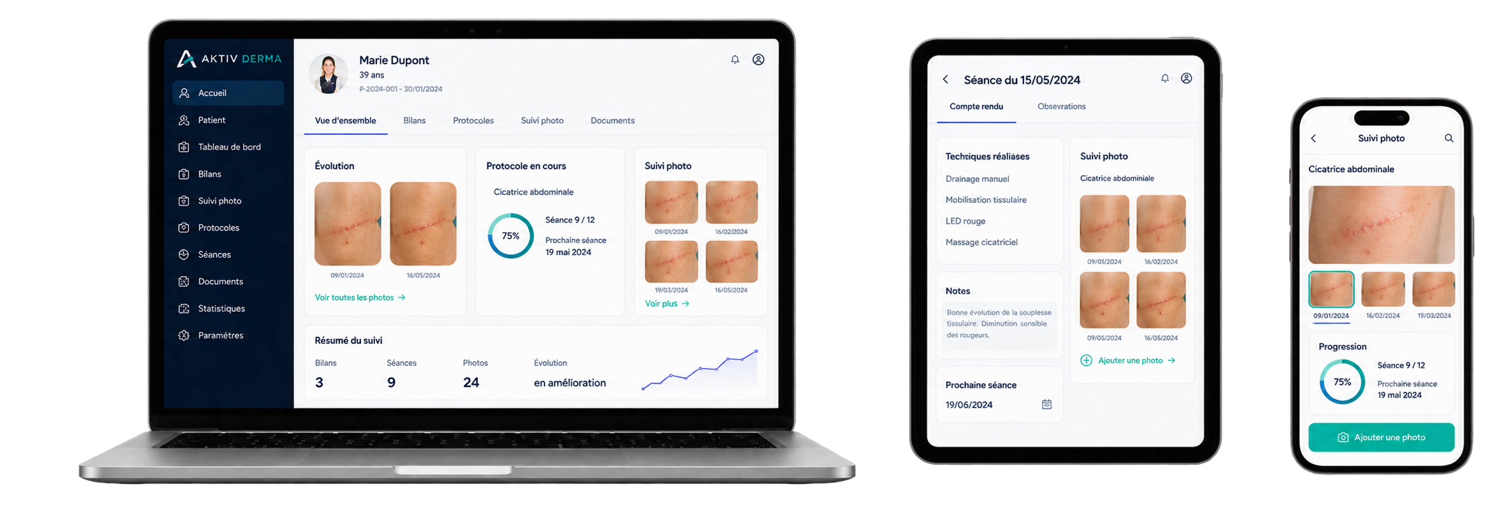 Interface DERM AKTIV by NOES sur ordinateur, tablette et mobile